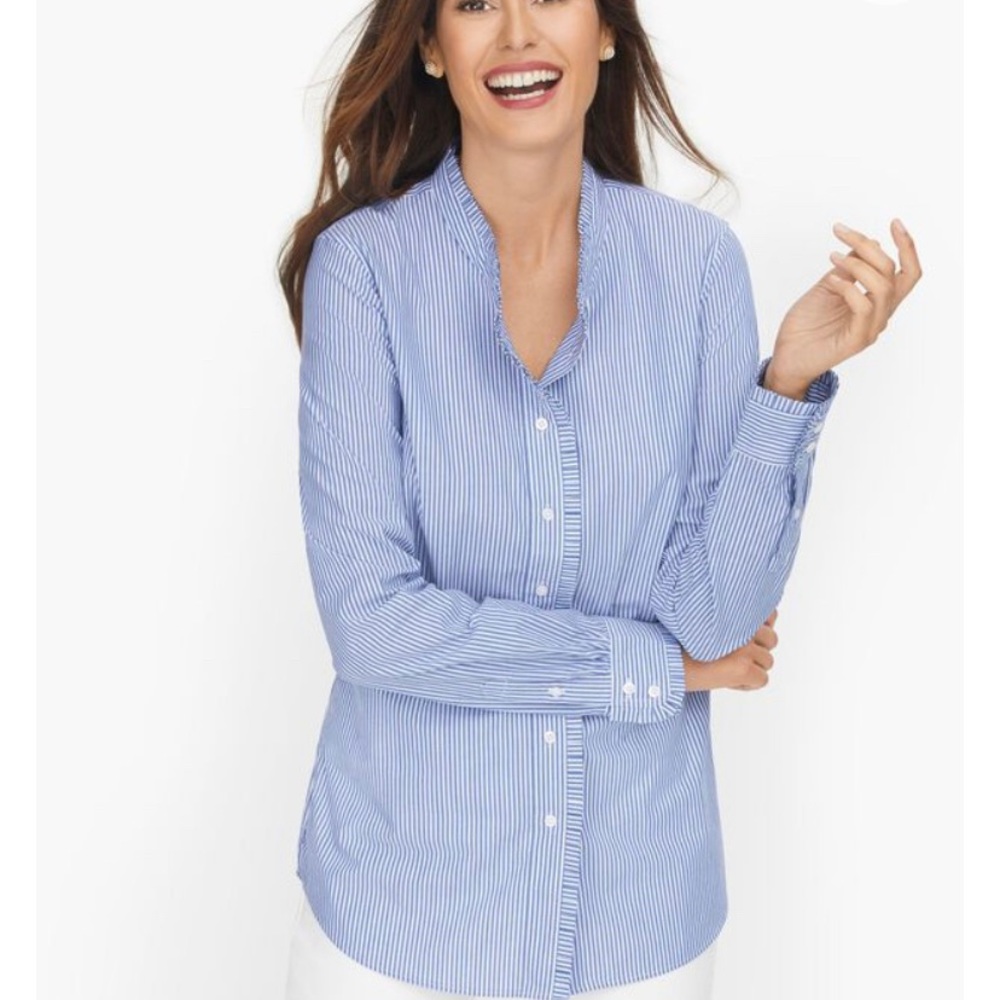 Talbots Blouse Blue / White Pin Stipe XL NWT